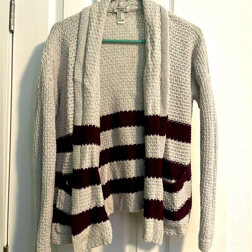 Cream and maroon sweater cardigan